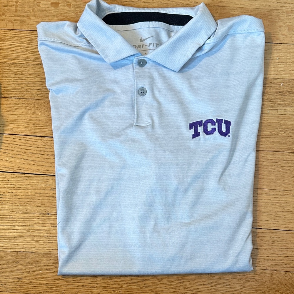 Nike Dri-Fit TCU Large Grey Striped Polo Shirt